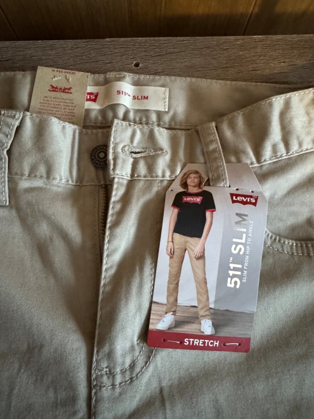 NWT Levi's 511 Slim Fit Boys Stretch Jeans Beige Khaki 16 Reg 28x30